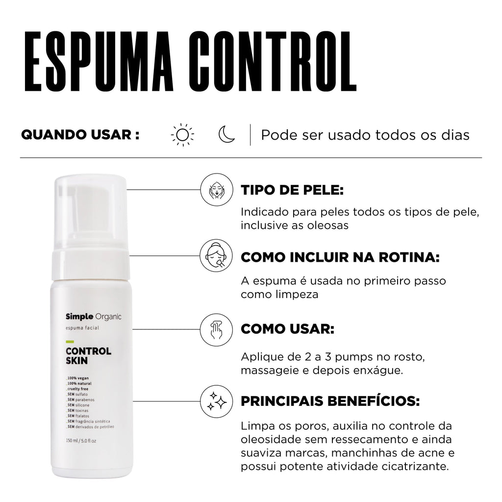 Espuma Facial Control Skin em promoção! Veja a oferta e mais achadinhos de Limpeza 5 Hoje é o melhor dia para comprar Espuma Facial Control Skin com aquele preço maroto! Promoção! Aproveite a oferta! 5